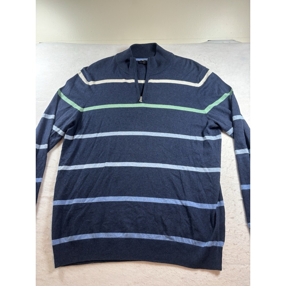 Club Room Men's‎ L Navy Ombre-Stripe Mock-Collar Sweater Cotton Cashmere Silk